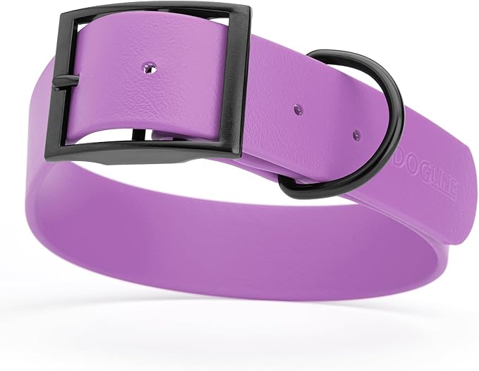Dogline Biothane Coated Webbing Dog Collar with Black Metal Hardware: Durable Easy-Clean Everyday Collar for Dogs - Comfortable Adjustable Odor-Resistant Pet Collar, W1.5 x L24-28", Amethyst Purple