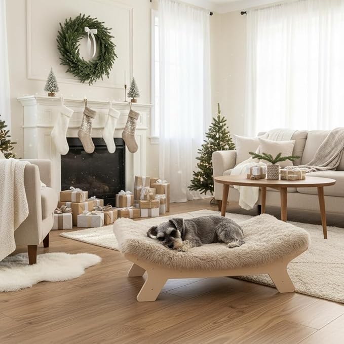 Elevated Dog Bed Frame and Mattress with Washable Cover Small Sized,Natural S Up to 40lbs