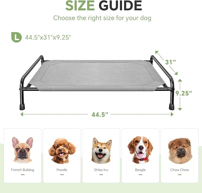 Dog Beds Large Sized Dog, Elevated Dogs Bed for Large Dogs, Portable Cooling Pet Cot with Breathable & Waterproof Mesh, Indoor & Outdoor Raised Pet Hammock Bed, Grey