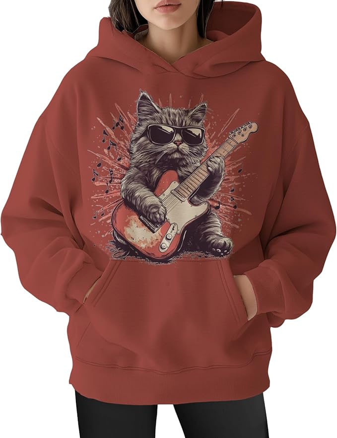 Womens Funny Cat Hoodies Oversized Graphic Hooded Sweatshirt for Women Fall Plus Size Pullover Hoodie Y2K