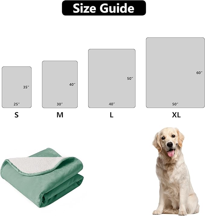 Waterproof Dog Blankets for Large Dogs, Washable Pet Blanket for Indoor Cats, Plush Sherpa Puppy Throw Furniture Protector for Bed Couch Sofa(40"x50",L,Green)