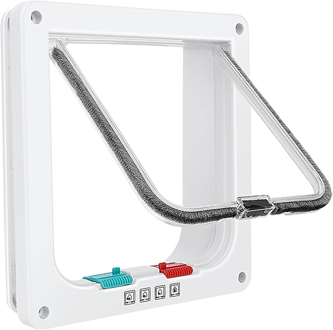 Safety Pet Door with 4 Way Lock, Weatherproof Cat Flap for Sliding Door, and Wall(X-Large, 11 * 9.8 * 0.78in)