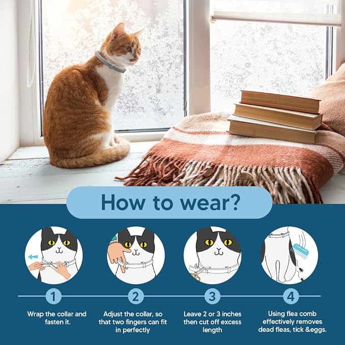 Flea Collar for Cats, Cat Flea and Tick Collars, Cat Flea Collars, Kitten Tick Collar, Adjustable 8 Months Protection (Pack of 2)