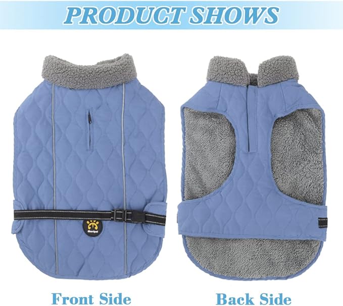 Dog Coats for Cold Weather, Fleece Lining Small/Medium/Large Dog Jackets for Winter, Reflective Adjustable Doggie Winter Clothes for X-Large Dogs, Blue XL
