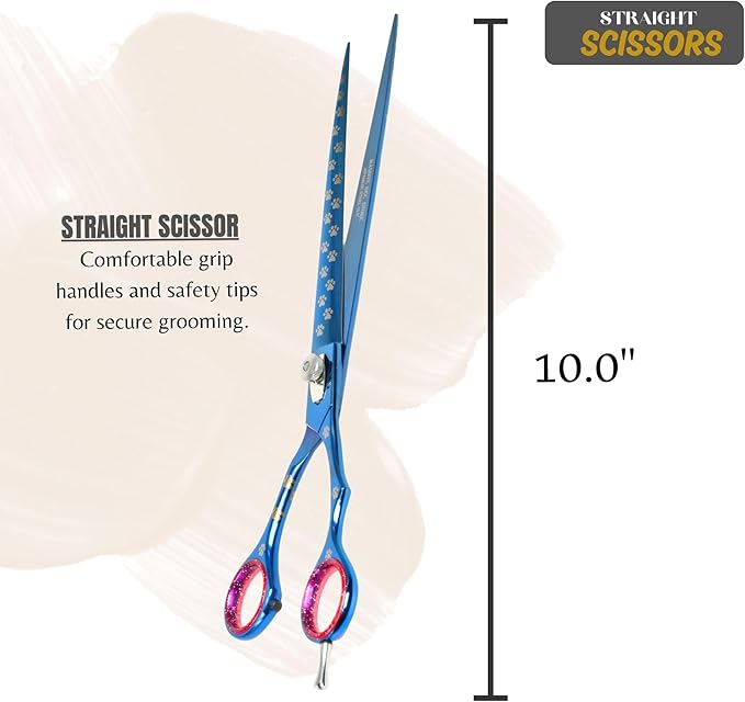 Pet Grooming Scissor Dog Blade scissor Pet Grooming Scissors Dog Hair Cutting Shears with Bag for Professional Right Hand Pet Groomer (Blue Straight, 10.0")