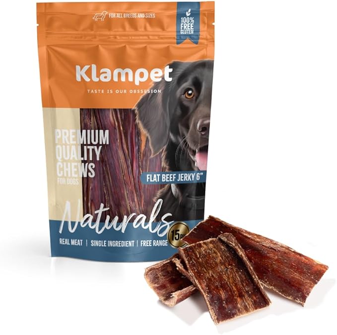 6-Inch Flat Beef Jerky for Dogs – 15 Pack | Single-Ingredient Esophagus Chews | All-Natural, High-Protein, Grain-Free, Promotes Dental & Joint Health | Long-Lasting Dog Treats for All Breeds