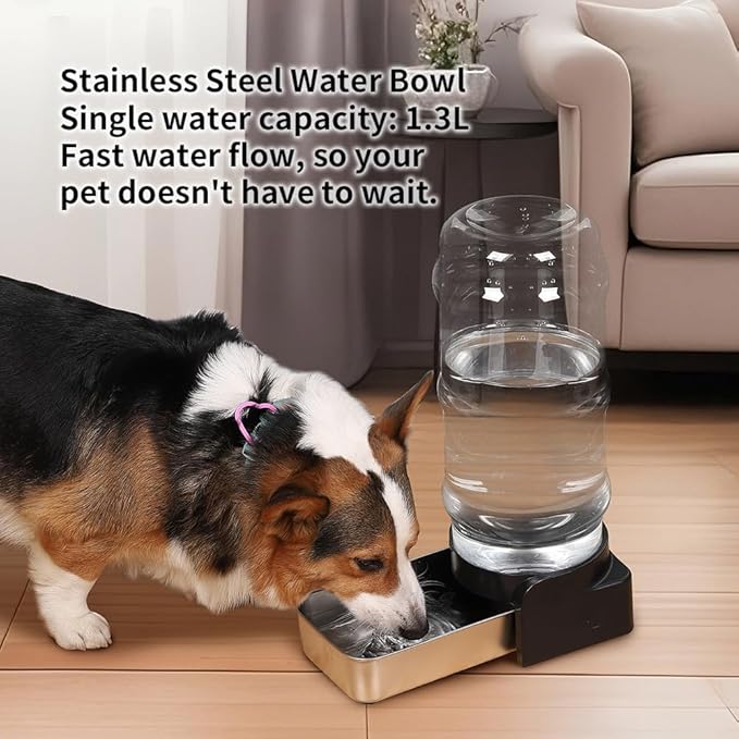 PAKEWAY 1.5 Gallon / 5.7L Automatic Gravity Dog Water Bowl Dispenser, Stainless Steel Large Capacity Pet Waterer with 3 Filters for Medium Dogs and Cats