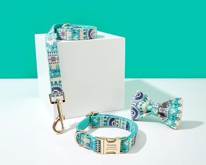 Custom Engraved Dog Collar with Name and Phone Number, Personalized for Small, Medium, and Large Dogs (Bohemian)