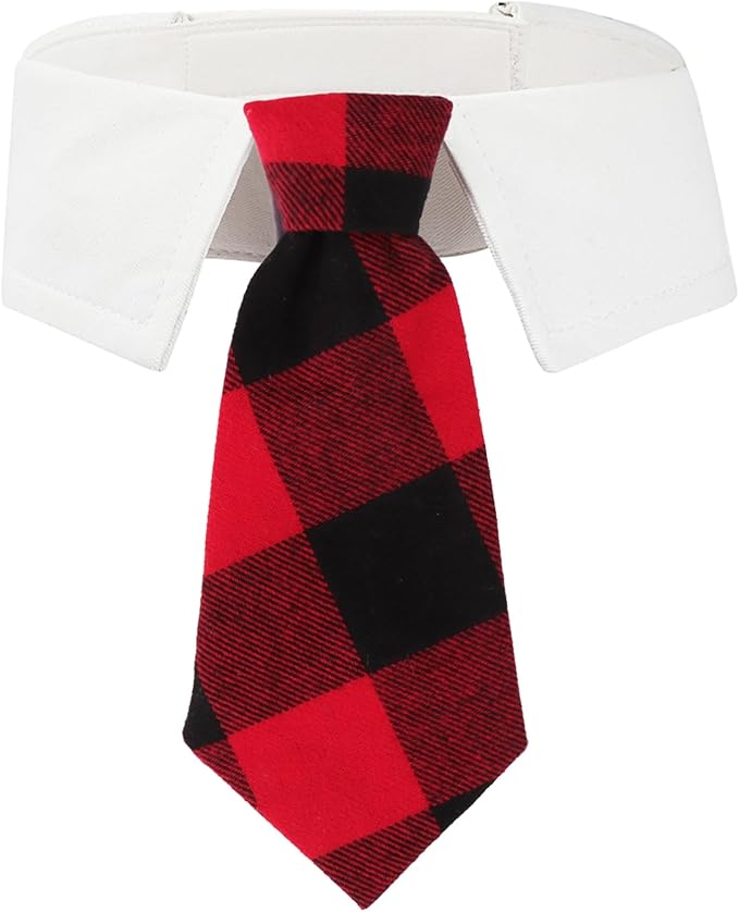 ADOGGYGO Christmas Dog Necktie, Xmas Pet Tuxedo Costume, Red Plaid Christmas Neck Tie Collars for Small Dogs (Small)
