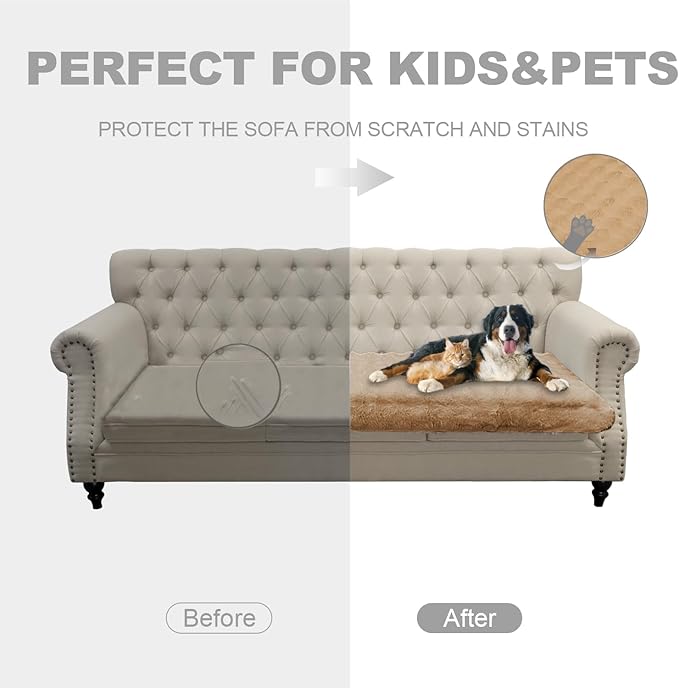 Waterproof Dog Bed Cover, Dog Pad Soft Plush Pet Blanket with Anti-Slip Back for Bed Couch Sofa, Furniture Protector for Small, Medium and Large Dogs and Cats (Light Brown-Bubble, 82"x102")