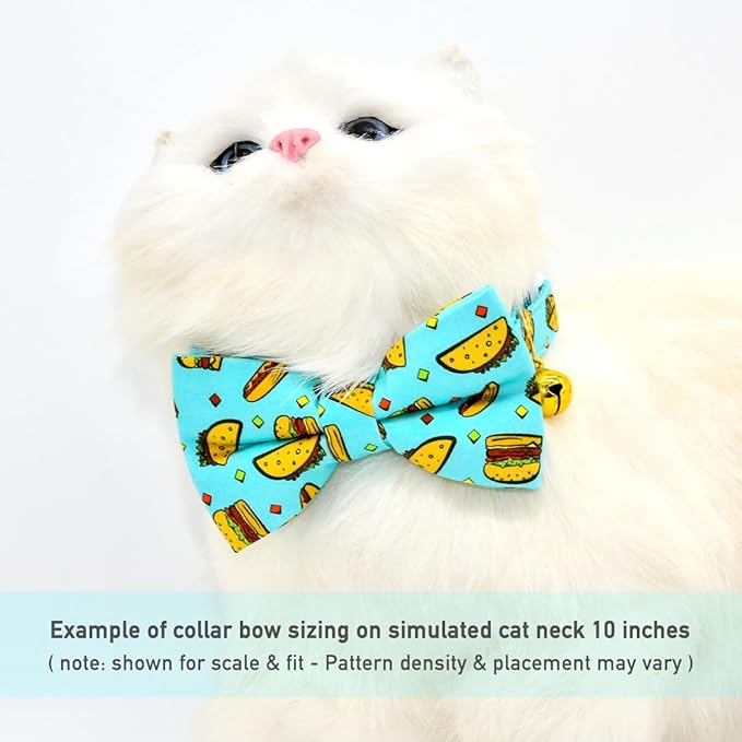 Taco Cat Collar Bow Tie, Breakaway Safety Collar, Wedding/Birthday Cat Accessories, Adjustable Bowtie, Removable Jingle Bell