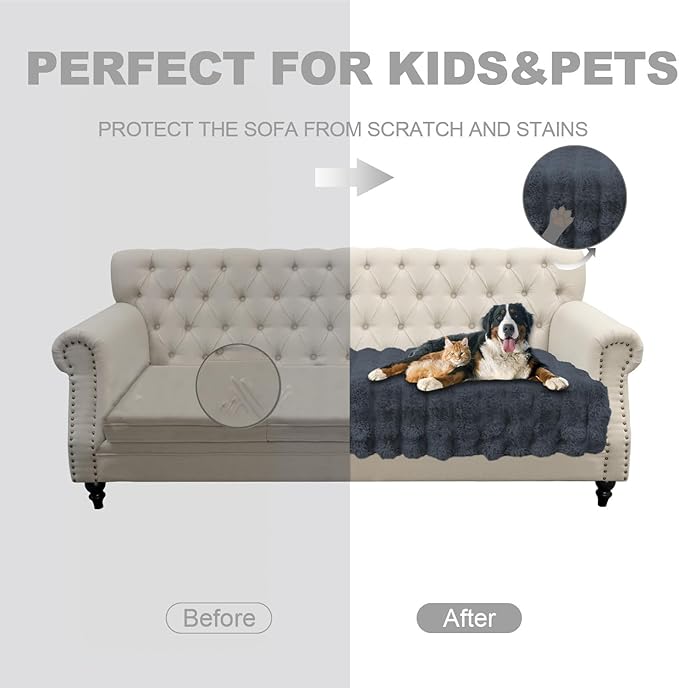 Dogs/Cats Bed Mats, Dog Pad Washable Removable Couch Cover with Anti-Slip Back, Plush Long Fur Mat, Perfect for Small, Medium and Large Dogs.(Noble Gray-Bubble, 40"x50")