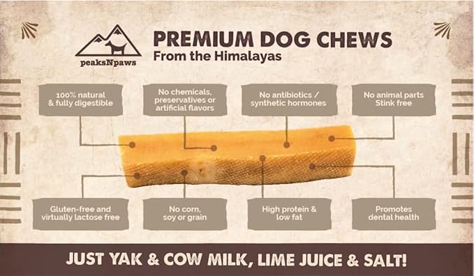 peaksNpaws Himalayan Yak Chews, High Protein Cheese Sticks, Lactose Free, Natural, Long Lasting Dog Treat for Aggressive Chewers Under 15 lbs, 10 Small Treat Sticks, 100% Eco-Friendly Packaging
