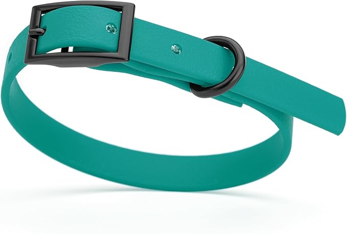 Dogline Biothane Coated Webbing Dog Collar with Black Metal Hardware: Durable Easy-Clean Everyday Collar for Dogs - Comfortable Adjustable Odor-Resistant Pet Collar, W1/2" x L9-12, Blue Aqua