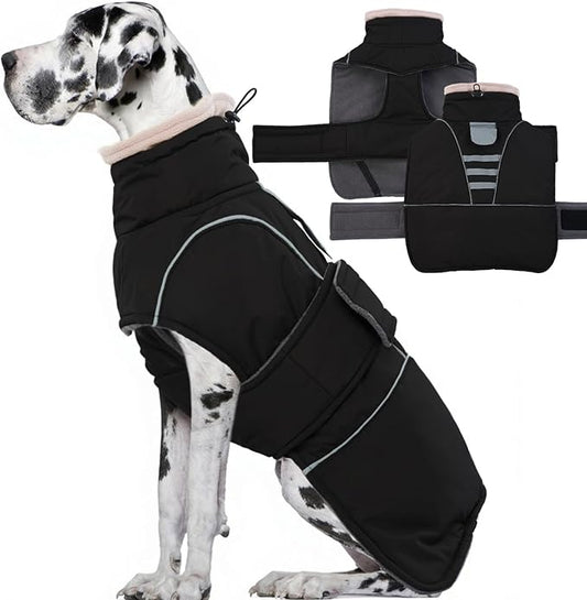Dog Winter Coat for Small to Large Dogs(XS-XXXL)– Waterproof Windproof Fleece Lined Jacket with Reflective Trim,Pet Vest with Adjustable Buckles, Machine Washable Black 2XL