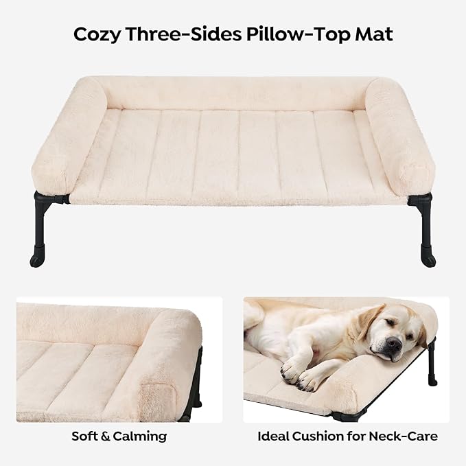 Veehoo Cooling Elevated Dog Bed + Removable Fluffy Pillow-Top Mat, Plush Raised Dog Bed with Bolster, Breathable Mesh, No-Slip Feet, Dog Sofa Bed for Indoor & Outdoor, 59"x37.5", XXLarge, CWC2331E