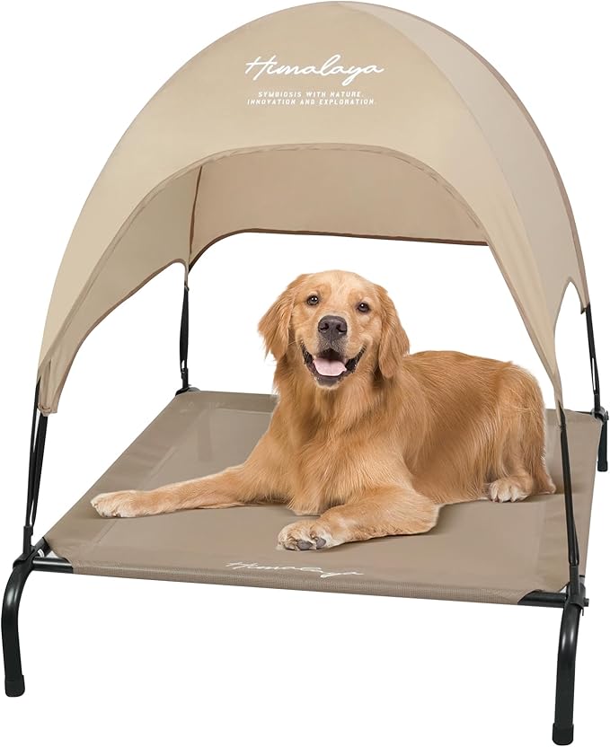 Himalaya Elevated Dog Bed, Large Bed with Canopy Removable Shade Tent, Stable Anti-Slip Feet for Pets Camping Indoor Outdoor Brown (Brown-Middle)
