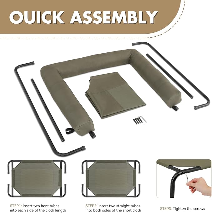 Athena Collection Outdoor Elevated Dog Bed with Removable Bolsters, 55 Inches Raised Dog Cot Washable with Metal Frame Non-Slip Feet for Large Size Dog, Green