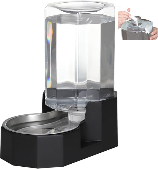 Sfozstra Dog Water Bowl Dispenser: 7L Large Black Gravity Stainless Steel Bowl - with Specialized Brush - Pet Feeder for Pets with Spinal Problems - Use in Garage Garden