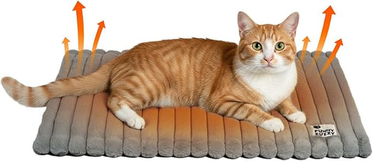 FUNNY FUZZY Self Warming Cat Bed, Waterproof Corduroy Fleece Warm Self Heating Pad for Cats & Dogs, Non-Skid Thermal Pet Mat Indoor with Removable Washable Cover - ThermoPad, 25.5"×17.7", Grey
