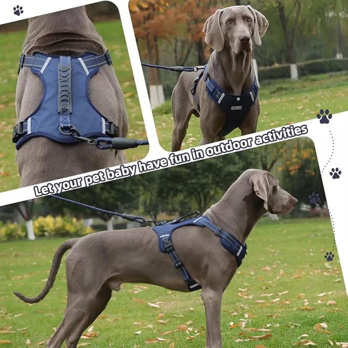 Dog Harness No Pull Adjustable Reflective,for Medium and Large Small Dog with Leash 59.06in (Dark Blue, XL)