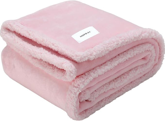 Waterproof Pet Blanket for Medium Large Dogs Washable Fluffy Thick Jacquard Shag Fleece Warm Sherpa Pet Blanket Cats Puppy Couch Protection (Pink L57*65inches)