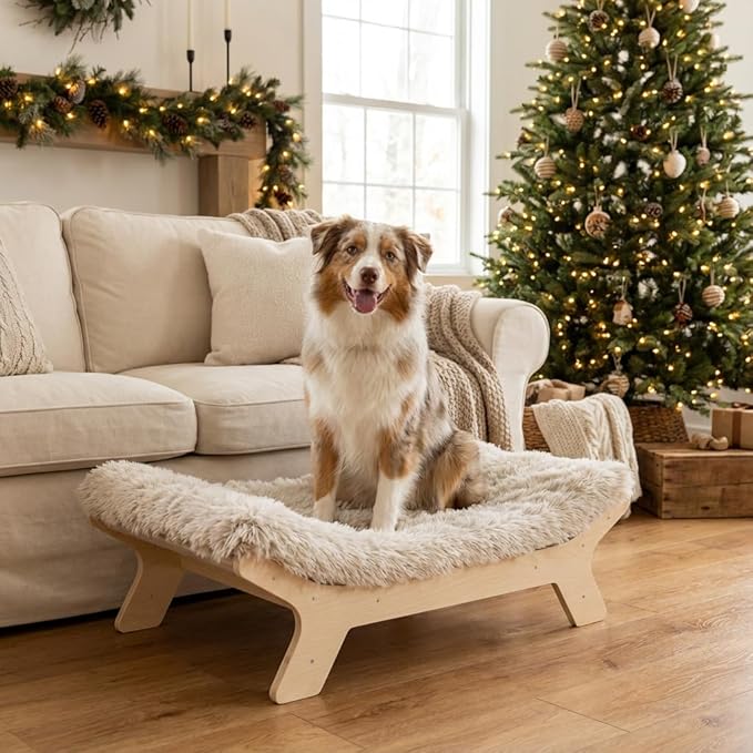 Medium Size Elevated Dog Bed with Washable Cover, Natural M Up to 50lbs