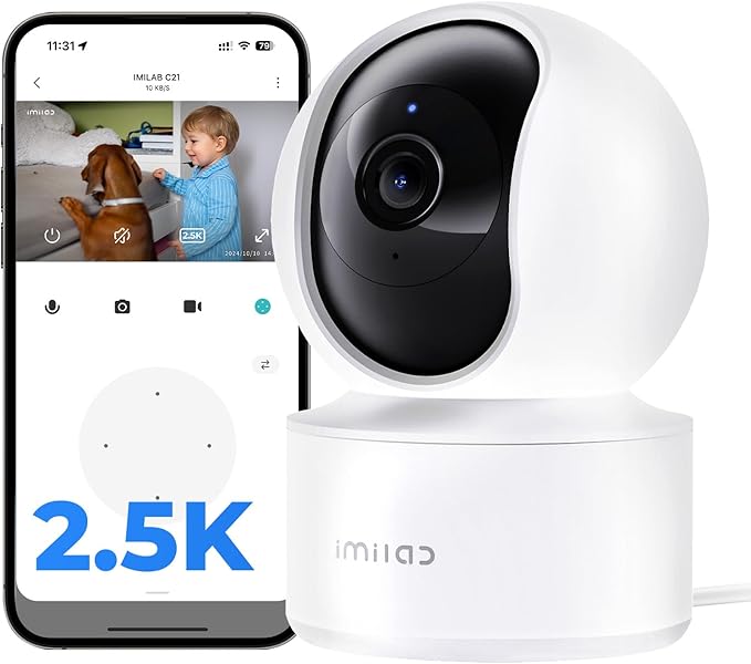 IMILAB C21 2.5K Security Camera Indoor, Room Camera for Bedroom 360° View, Pet Cam w/Phone App & Speaker, Indoor Cam for Dog/Kid/Baby/Elderly, Night Vision, Plug-in, 2.4GHz WiFi, Local/Cloud Storage