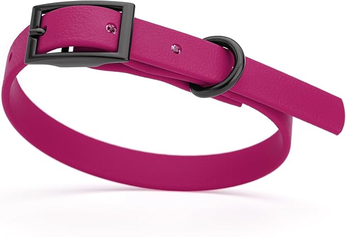 Dogline Biothane Coated Webbing Dog Collar with Black Metal Hardware: Durable Easy-Clean Everyday Collar for Dogs - Comfortable Adjustable Odor-Resistant Pet Collar, W1/2" x L9-12, Magenta Pink
