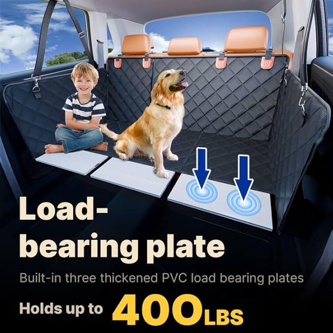 Convertible Back Seat Extender for Dogs, Foldable 400lbs Hard Bottom Dog Car Seat Cover for Back Seat, Waterproof Dog Hammock Bed Backseat Cover for Dogs in Car SUV Truck Pet Seat Cover Black M