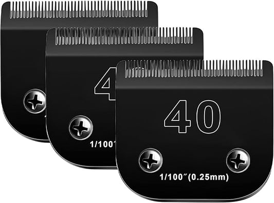 Audoc 3PACK 40 Blades Dog Grooming Blades Compatible with Ainds/Oster A5/Wahl KM-10 Series Dog Clippers,Detachable Clipper Replacement Blade，Black
