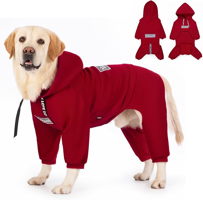 Dog Hoodies Winter Coat for Large Medium Dogs, Pullover 10 Legs Warm Coat Hooded Sweatshirt, Fleece Hoodie for Cold Weather (Red, 2X-Large)
