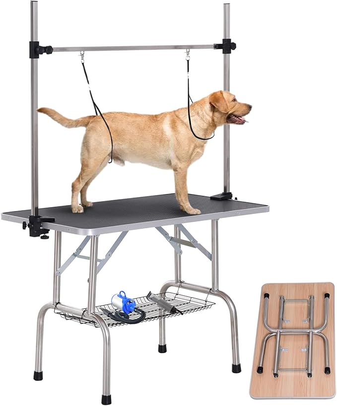 Dog Pet Grooming Table for Large Dogs Adjustable Height Heavy Duty Professional Portable Trimming Table with Arm/Noose/Mesh Tray, Maximum Capacity Up to 330 LBS, 36''/Black