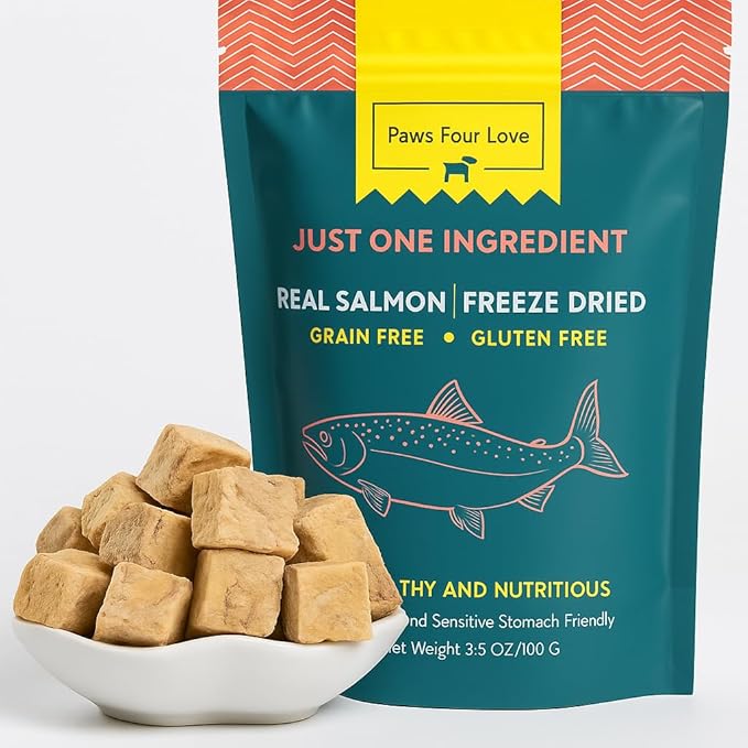 Organic Freeze-Dried Salmon Treats — Single Ingredient, Grain-Free & Gluten-Free — High Protein, Skin & Coat Support, Raw-Diet Friendly — Made in USA (Pack of 3)