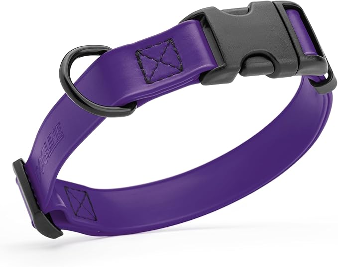 Dogline Durable Biothane Waterproof Collar for Dogs - Odor-Resistant Coated Webbing, Quick-Release Design, Comfortable Adjustable Fit, 5/8" W by 10-14" L, Violet Purple