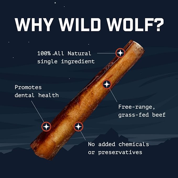 Wild Wolf 12-inch Half-Cut Bully Sticks (1 Pound/~12 Sticks) 100% Natural and Full of Nutrients - Best for Small to Medium Dogs - Natural Toothbrush - Hand-Inspected and Packed with Love in The USA