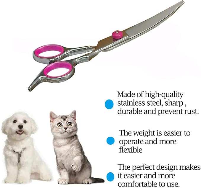 Dog Grooming Scissors,Pet Hair Scissors with Safety Round Tips Heavy Duty Titanium Stainless Steel Professional Dogs Cats Pets Grooming Shears (Up bend scissors)