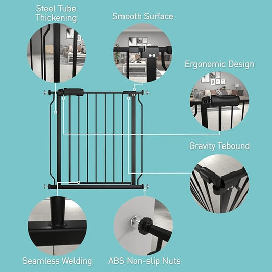 WAOWAO Baby Gate 52.76-57.48" Extra Wide Pressure Mounted Walk Through Swing Auto Close Safety Black Metal Toddler Kids Child Dog Pet Puppy for Stairs,Doorways,Kitchen