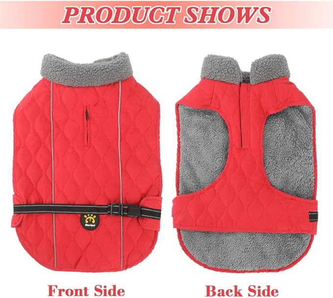 Dog Coat for Winter, Windproof Pet Apparel for Cold Weather - Fleece Lining Warm Winter Dog Coats, Adjustable Water Resistant Reflective Doggie Clothes for Large Dogs, Red XXL