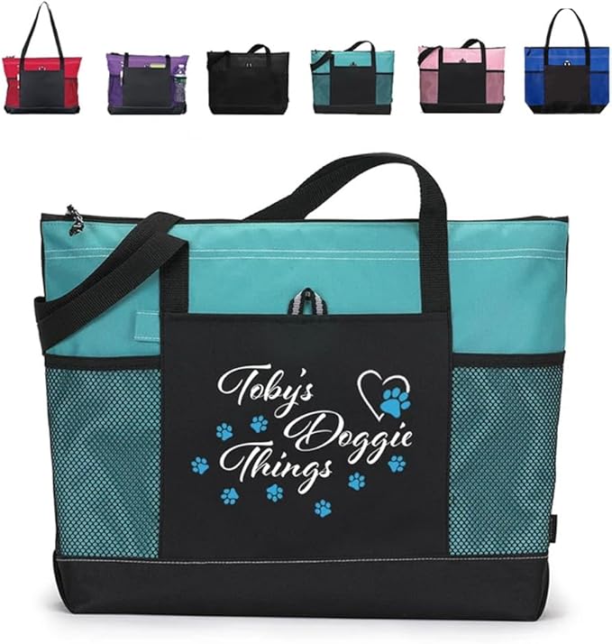 Custom Dog Tote Bag Canvas Mesh Personalized Name Dog Paw Print Tote Bag Doggie Things Pet Birthday Gifts For Women Mom
