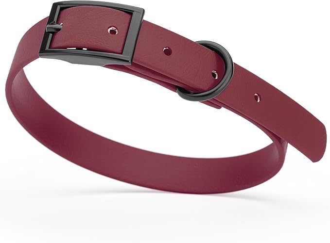 Dogline Biothane Coated Webbing Dog Collar with Black Metal Hardware: Durable Easy-Clean Everyday Collar for Dogs - Comfortable Adjustable Odor-Resistant Pet Collar, W5/8" x L12-15, Merlot Burgundy