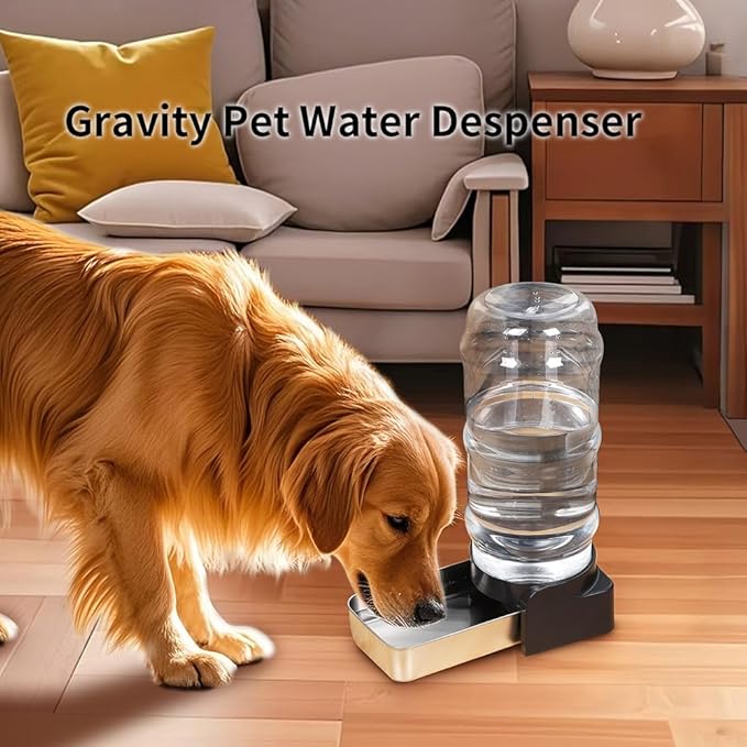 PAKEWAY 1 Gallon / 3.8L Automatic Gravity Dog Water Bowl Dispenser, Stainless Steel Large Capacity Pet Waterer with 3 Filters for Small to Medium Dogs and Cats