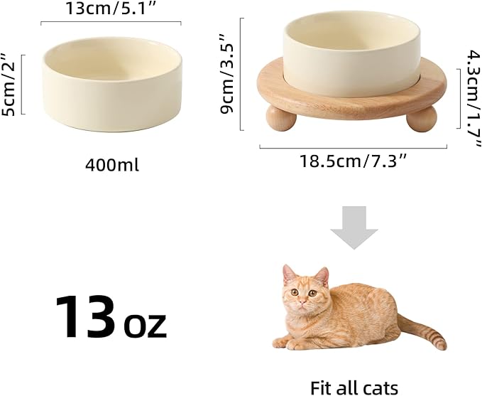 Havniva Ceramic Elevated Cat Food and Water Bowl, Kitty Bowl, Raised Cat Dish, Pet Feeder (5.1 in,1 x Beige + Stand)