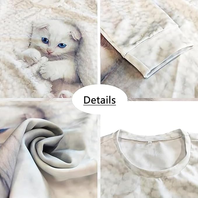 Women's Cat Print Long Sleeve Shirt Cute Casual Crewneck Pullover Top Lightweight Funny Graphic Tee