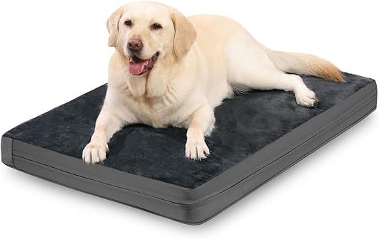 Waterproof Dog Bed Large Medium Sized Dogs, Orthopedic Washable Crate Pad 36 inch, Foam Pet Bed with Removable Cover Reversible, Anti-Slip Kennel Pad, 35"x22", Dark Gray