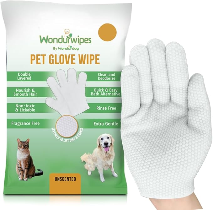 20pc. Premium Pet Glove Cleaning Wipes for Dogs & Cats | Textured, Deodorizing & Hypoallergenic Gloves with Aloe Vera & Shea Butter – Gentle, Skin-Safe Wipes for Fur, Face & Body, Odor Control