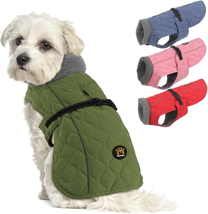 Dog Winter Coats, Fleece Lining Winter Coats for Dogs, Adjustable Windproof Dog Cold Weather Coat, Quick Release Buckle Puppy Jacket for Small Medium Large Dogs, Green S