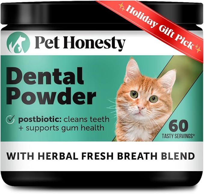 Cat Breath Freshener Dental Health Powder – Reduce Tartar & Plaque, Freshen Breath, and Support Bright Teeth with Natural Herbal Blend with Kelp & Parsley (60 Day Supply)