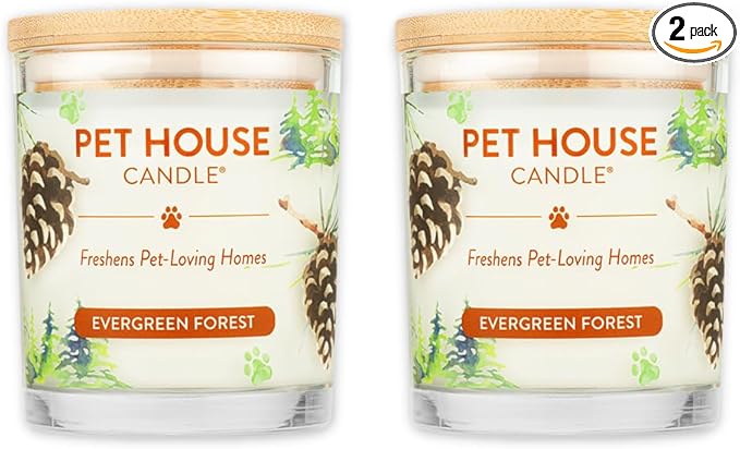 Pet House Candle Plant-Based, Clean Burning Long Lasting Scented Pet Odor Candle for Home - Evergreen Forest