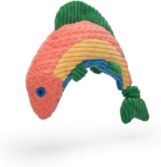SAGEFINDS Hugglehounds® Trout Knottie® Tuffut Dog Toy | Squeaky Chew Toy | Plush Crinkle Toy | Small, Medium, Large Size Dogs